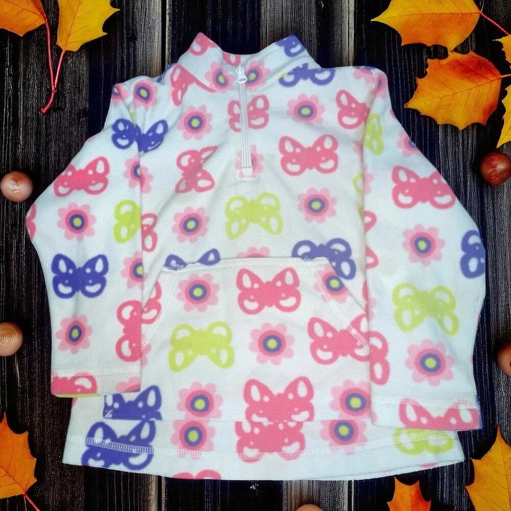 Hanna Andersson Fleece Jacket Coat Butterfly Sz 5 110 cm 1/4 Zip Pullover Pink